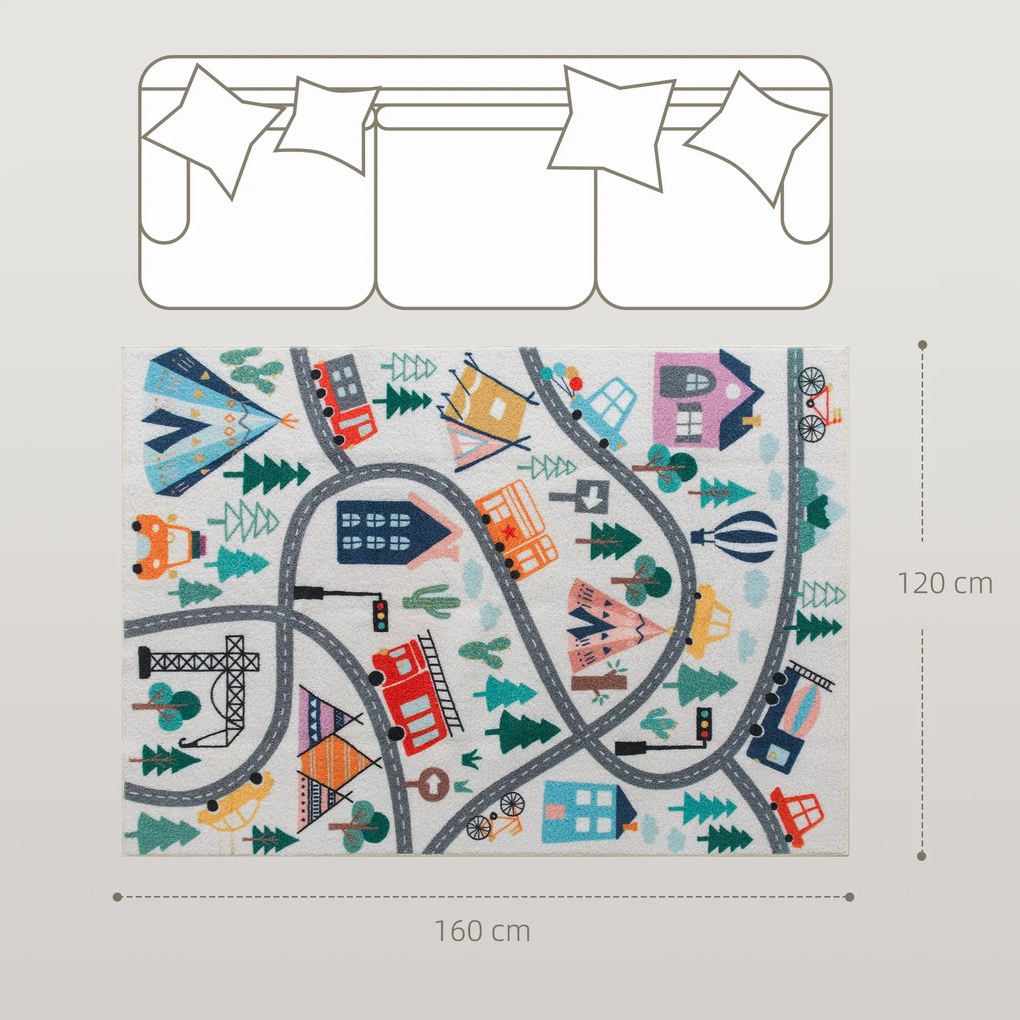 HOMCOM Dywan w Wzór Autostrady, Białe Tło, Miękkie Fleece, Łatwy w Pielęgnacji, Kolorowy