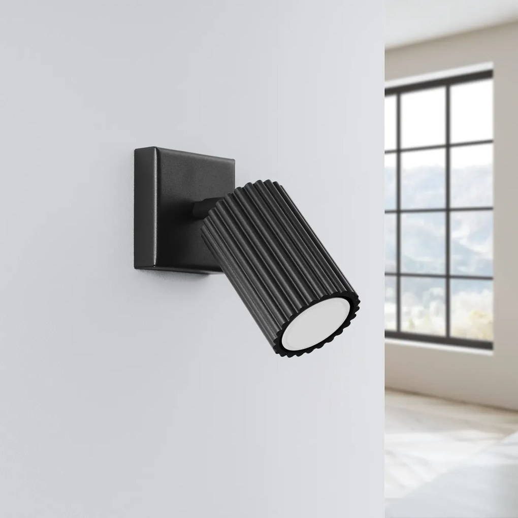 Kinkiet KARBON czarny ryflowany z regulowanym kloszem SOLLUX  LIGHTING