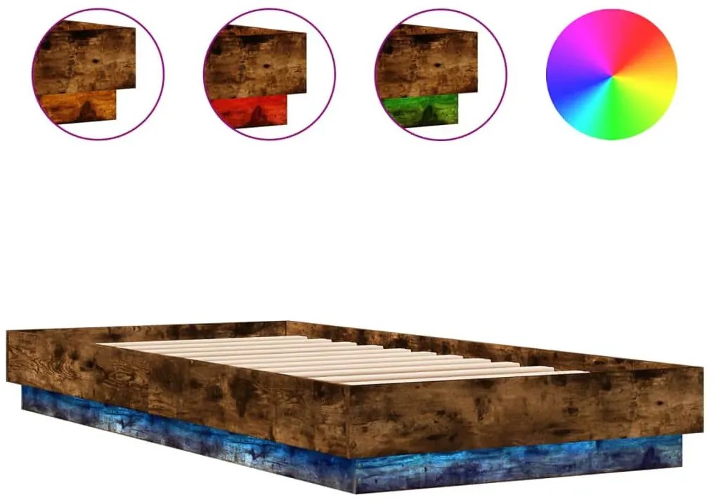 Pojedyncze łóżko ze stelażem i oświetleniem LED przydymiony dąb 90x200 - Irjas