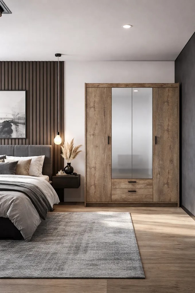 Duża szafa z szufladami i lustrem dąb lefkas D1-E40