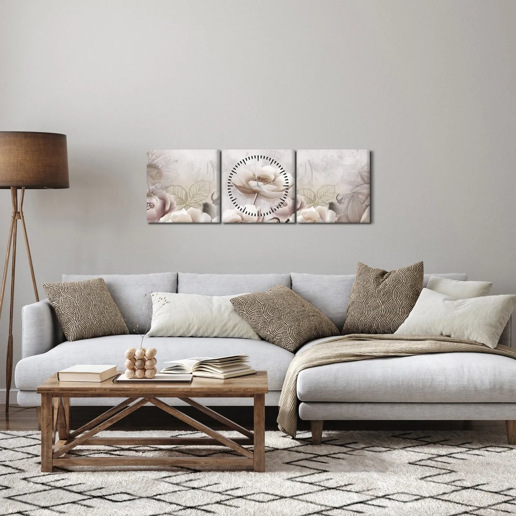 Obraz - Różowe krzewy (z zegarem) (90x30 cm)