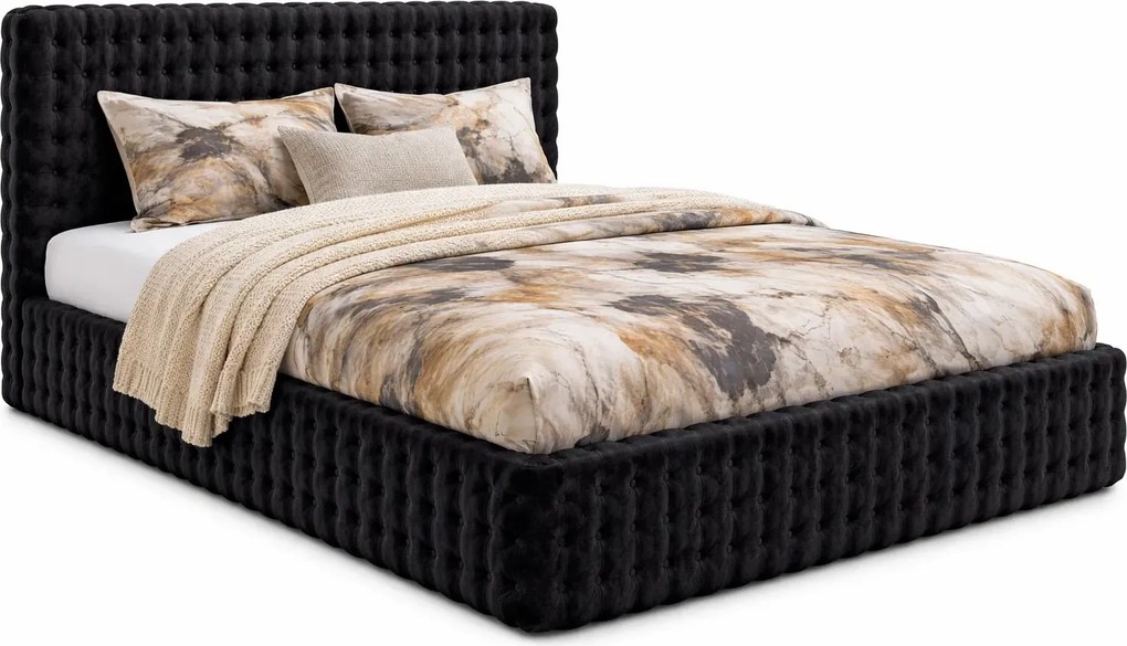 Czarne pluszowe łóżko z pojemnikiem M9-M55