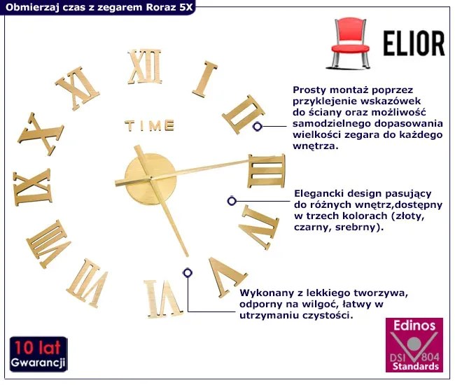 Złoty ścienny zegar z rzymskimi cyframi 100 cm - Roraz 5X