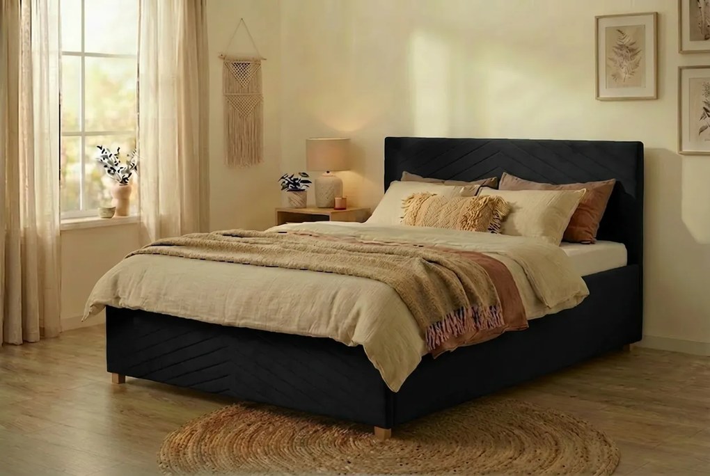 Łóżko VEGA 160x200 cm Czarny Z materacem