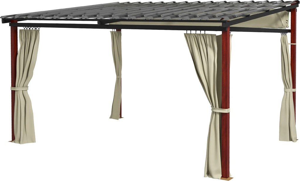 Outsunny Pergola aluminiowa 345 x 300 x 215-255 cm Zdejmowane zasłony Składana Regulowana wysokość Beżowy Aluminium stal | Aosom PL