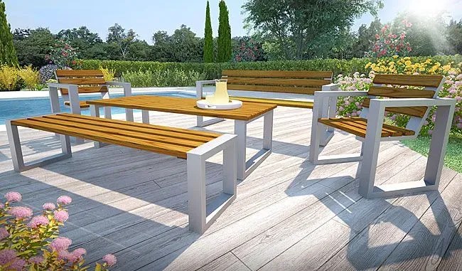 Miejska ławka z drewnianym siedziskiem Norin 3X Gray 180cm Mafira