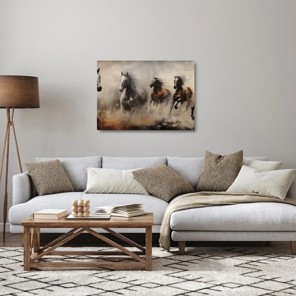 Obraz na szkle - Obraz olejny przedstawiający konie (70x50 cm)