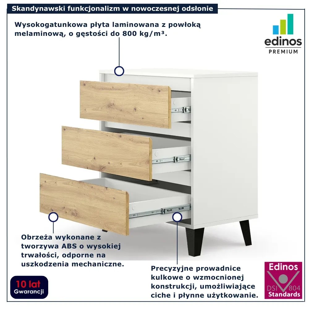 Minimalistyczna komoda z 3 szufladami biały + dąb artisan S1-D15