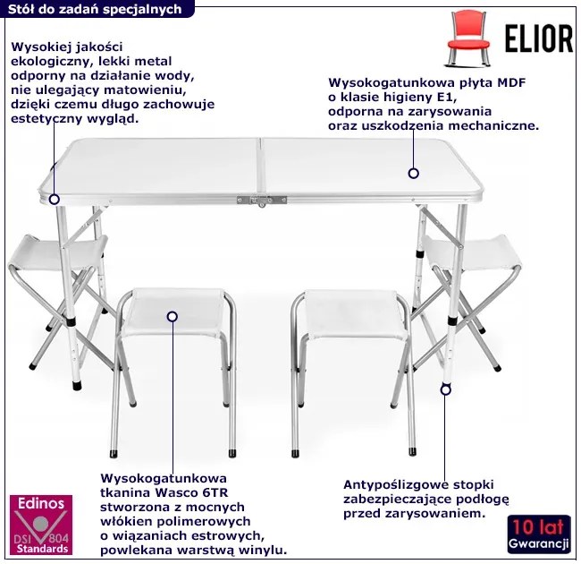 Biały zestaw turystyczny stół z krzesłami S9-K50