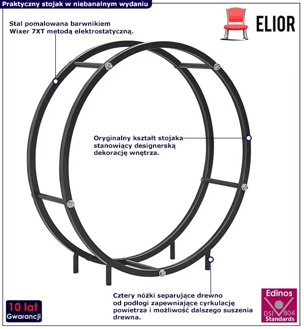 Czarny okrągły stojak na drewno kominkowe F8-B20