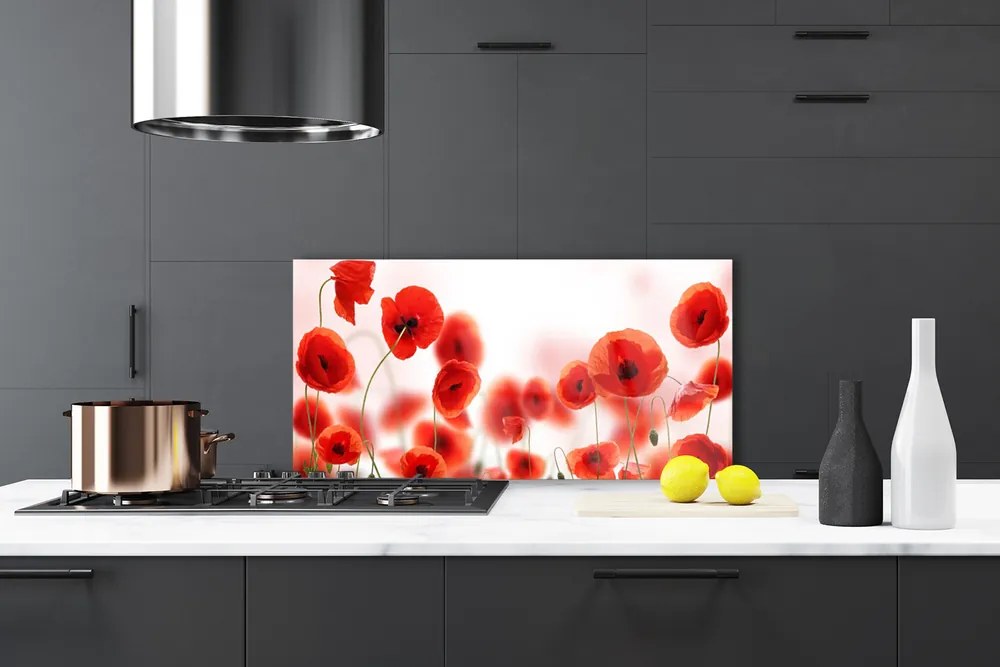 Panel Szklany do Kuchni Czerwone Maki W Polu