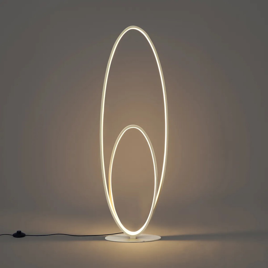 Designerska lampa podłogowa beżowa z wbudowanym LED 3-stopniowo ściemnialna - Boomerang