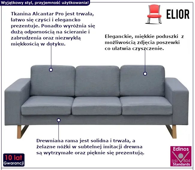 Jasnoszara 3-osobowa sofa - Drofas