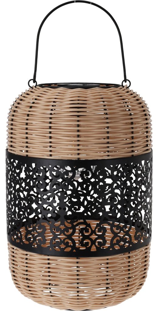 Lampion solarny, elementy z plecionki i dekoracyjny ornament, Ø 24 x 36 cm
