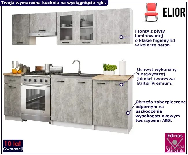 Zestaw mebli kuchennych z witryną beton  240 cm F3-P65