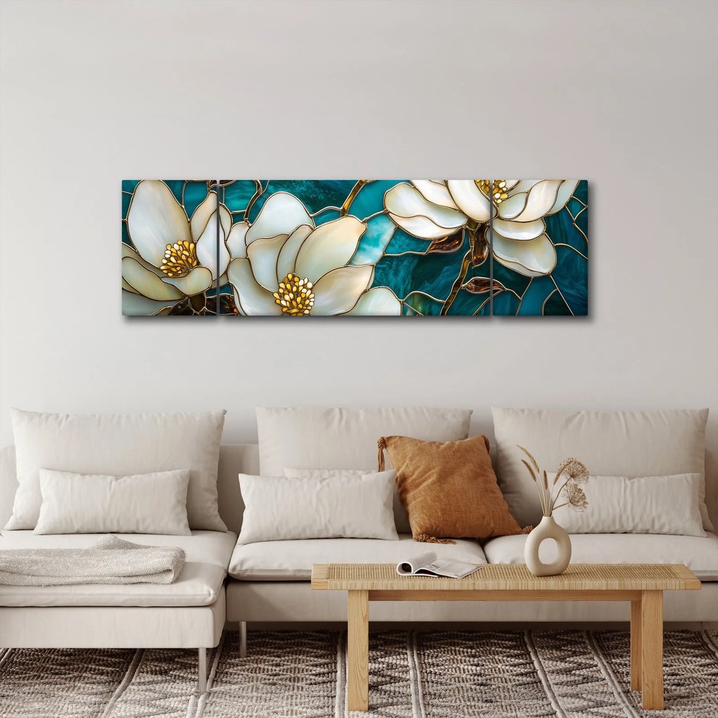 Obraz - Witraż z magnolią (170x50 cm)