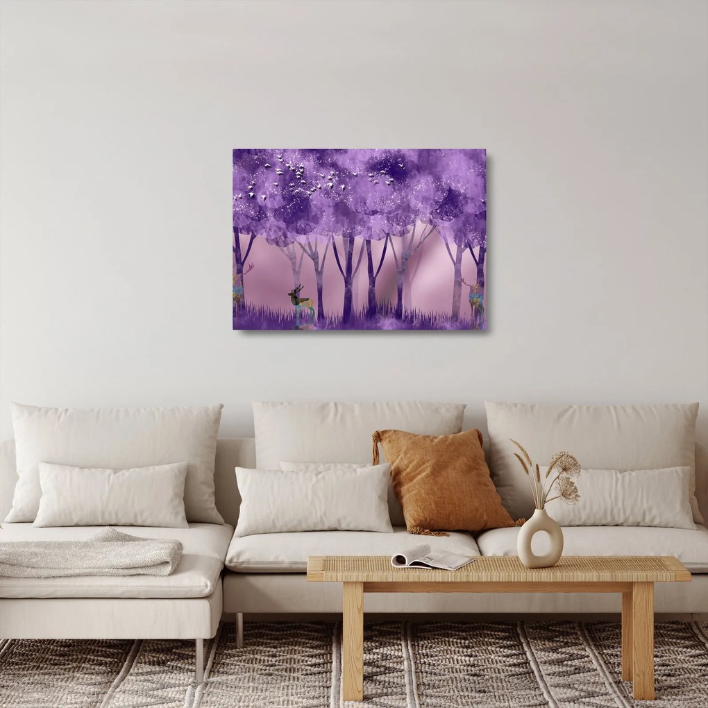 Obraz na szkle - Jeleń w magicznym lesie (70x50 cm)