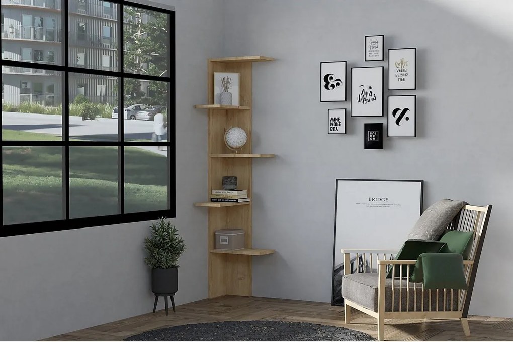 Nowoczesny regał dębowy – wys. 160 cm x szer. 40 cm x gł. 21,4 cm – dąb – płyta wiórowa pokryta melaminą