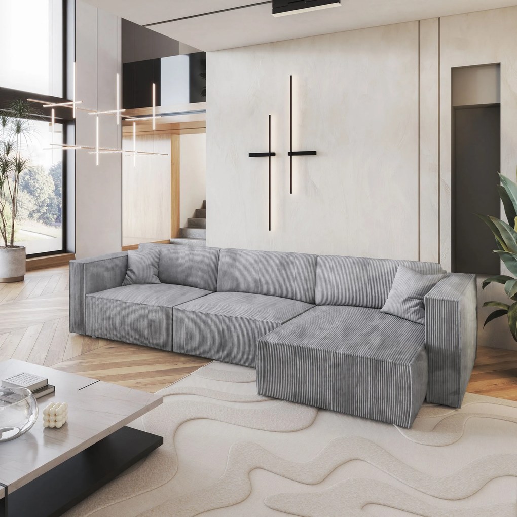 Masseno Narożnik TOLMO z funkcją spania i pojemnikiem na pościel Narozniki L, Rozkładana sofa - Jasnoszary, POSO 55