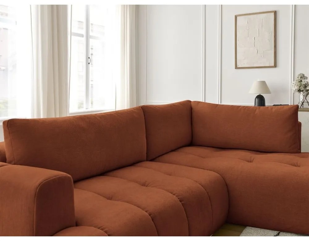 Ceglasty rozkładany/ze schowkiem narożnik (prawostronny/w kształcie litery L) Fuji – Bobochic Paris