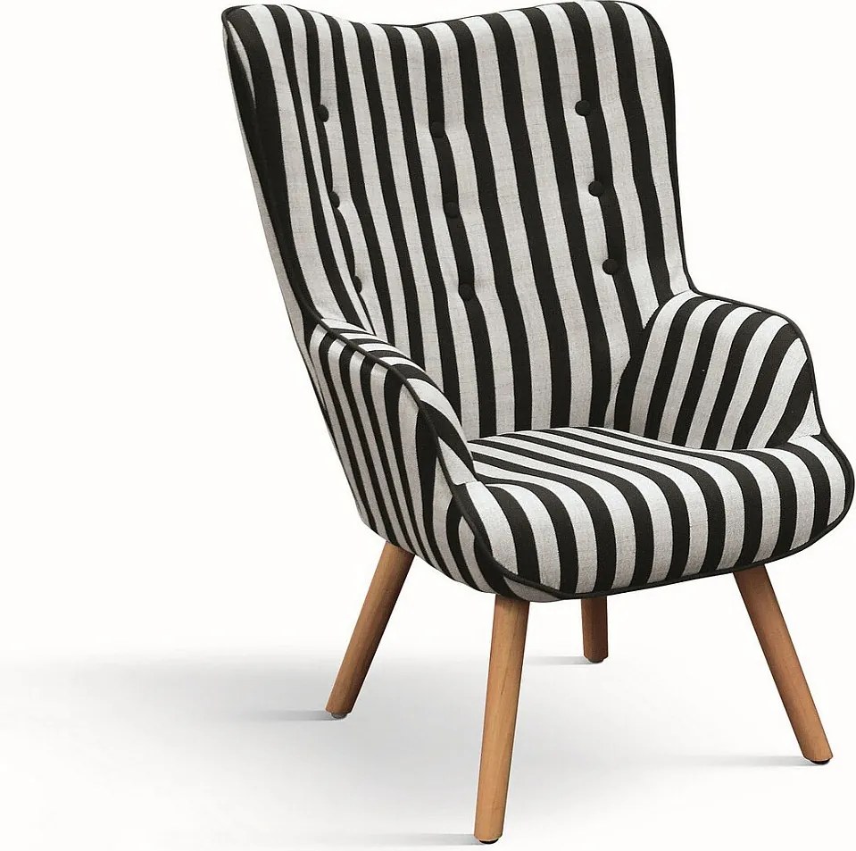 Fotel z tkaniny w czarno-białe paski z drewnianymi nogami - HAVANA