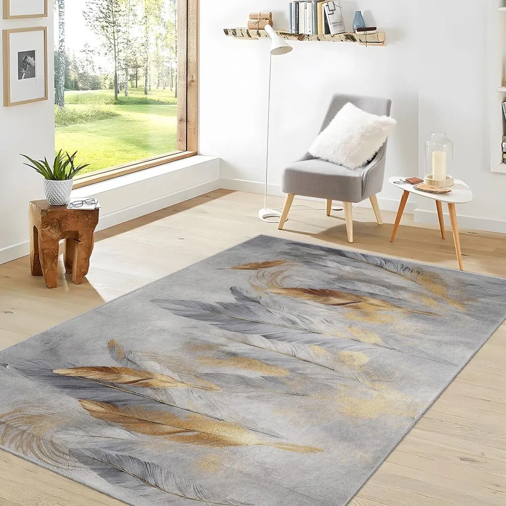 Chodnik w szaro-złotym kolorze odpowiedni do prania 80x200 cm Golden Feathers – Mila Home