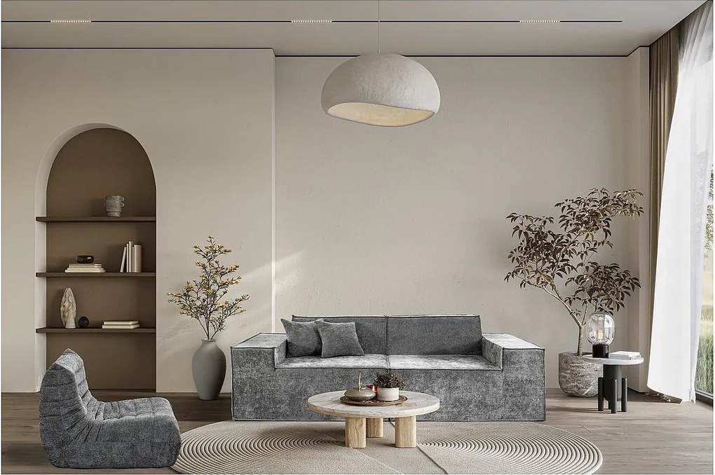 Modułowa sofa prosta w tkaninie "Lusso" o fakturze - 3-osobowa - szara