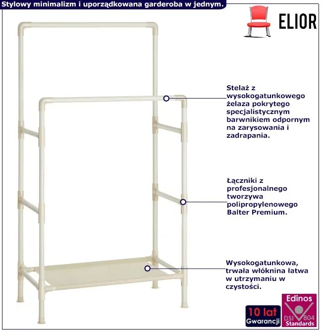 Kremowy podwójny stojak na ubrania z półką W8-T98