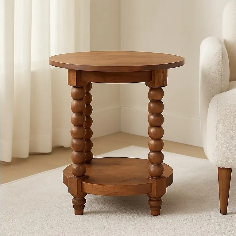 Artisan Furniture Okrągły stolik pomocniczy Burley Twist z litego drewna mango, schowek w dolnej części, brązowy