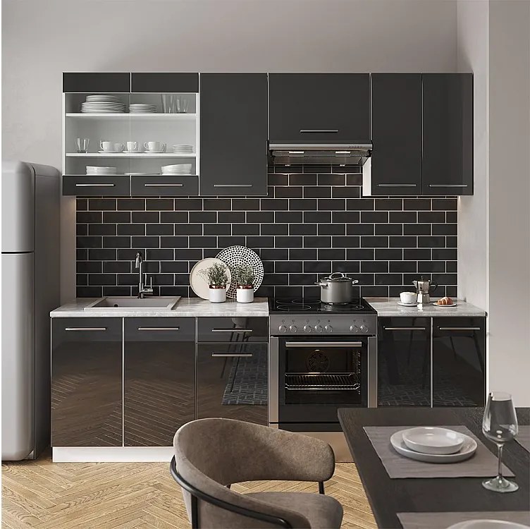 Aneks kuchenny antracytowy wysoki połysk/biały 240x60x81.6 fame-line