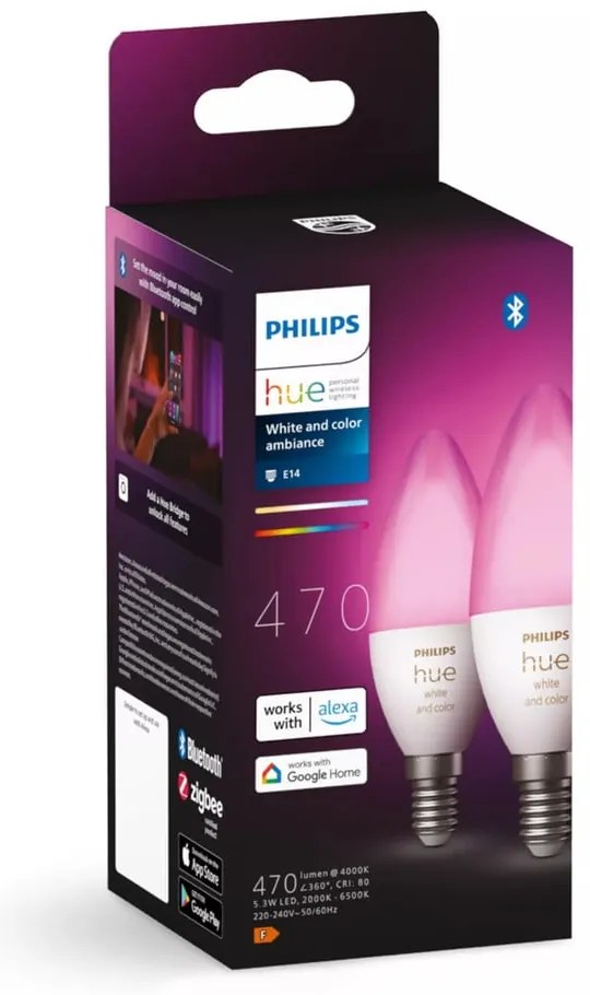 Inteligentne żarówki LED z gwintem E14, 5 W zestaw 2 szt. White and color ambiance – Philips Hue
