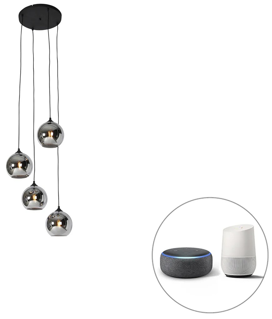 Inteligentna lampa wisząca czarna z przydymionym szkłem, w tym 4 Wi-Fi A60 - Wallace ArtDeco Oswietlenie wewnetrzne