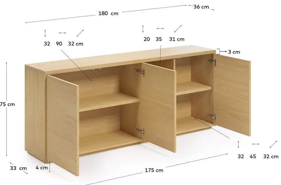 Niska komoda w dekorze dębu w naturalnym kolorze 180x75 cm Abilen − Kave Home