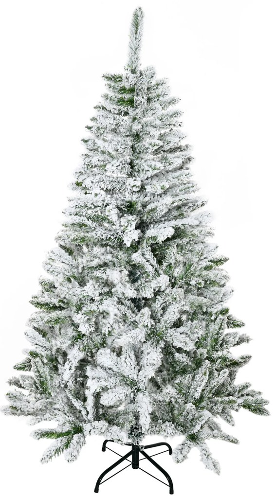 HOMCOM Sztuczna Choinka z Efektem Śniegu, Niepalna, Konstrukcja na Zawiasach, Zielony/Biały | Aosom PL