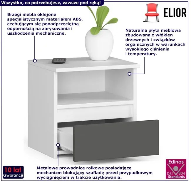Minimalistyczna szafka nocna biały + szary - Morivo
