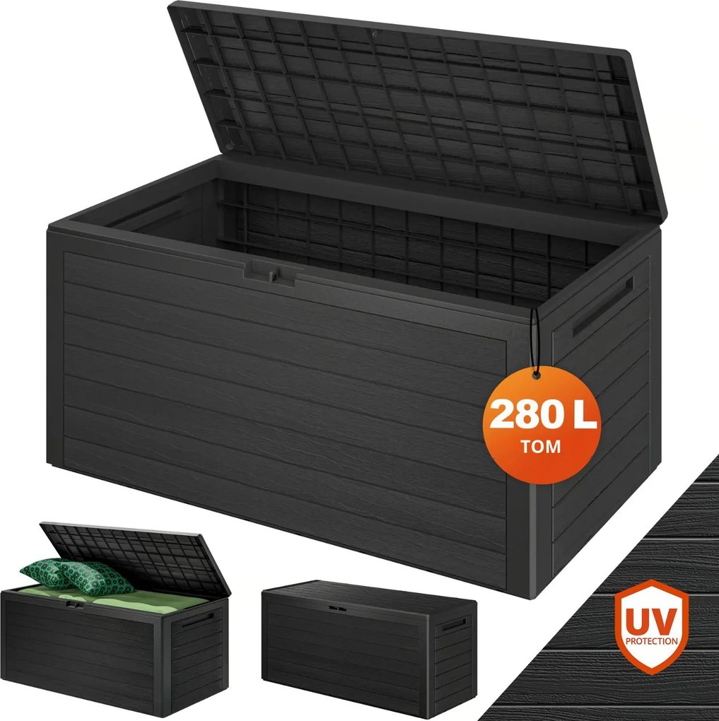 Pojemnik do przechowywania WOODEBOX, 280L, 120x46x57cm, antracytowa Prosperplast