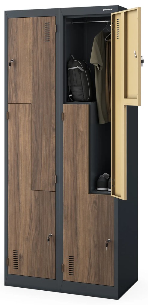 Szafa metalowa ubraniowa JULIA, 800 x 1850 x 450 mm, Eco Design: antracytowa/ orzech