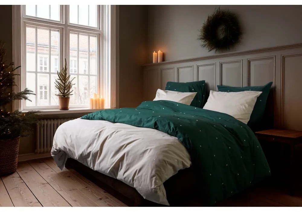 Beżowa pościel jednoosobowa z perkalu bawełnianego 140x200 cm Christmas Fable – JUNA