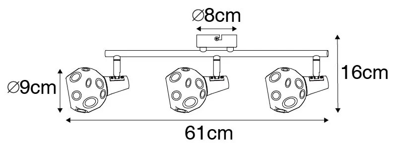 Plafon art deco złoty przydymione szkło 56cm 3-źródła światła - Vidro