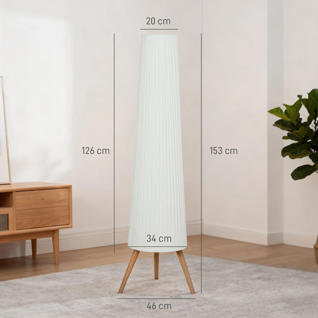 HOMCOM Lampa stojąca LED do salonu ściemnialna, trójnóg drewniany, włącznik nożny, 46 x 46 x 153 cm, Weiß