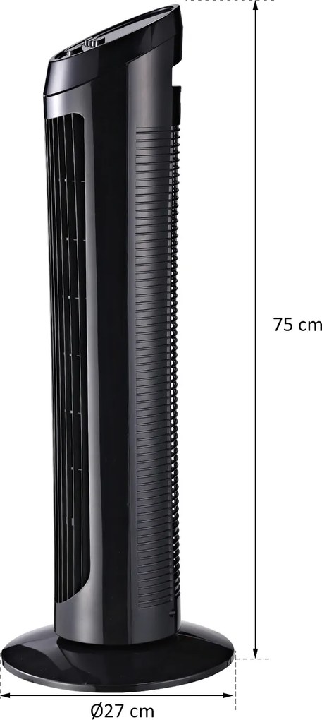 HOMCOM Wentylator Stojący Kolumnowy 45W Cichy 3 Poziomy Wentylacji Oscylacja 70° Czarny | Aosom PL