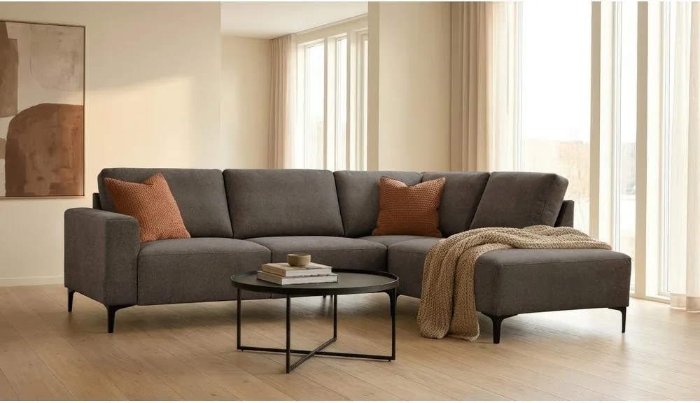 Antracytowy narożnik z tkaniny szenilowej (prawostronny/w kształcie litery L) Fabian – Scandic