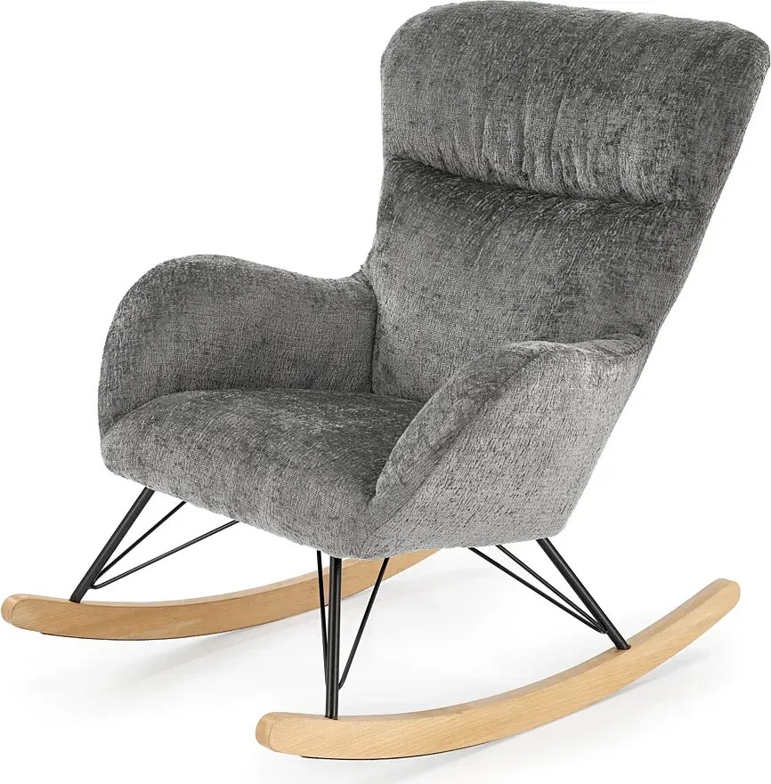 Popielaty tapicerowany fotel bujany R4-M65