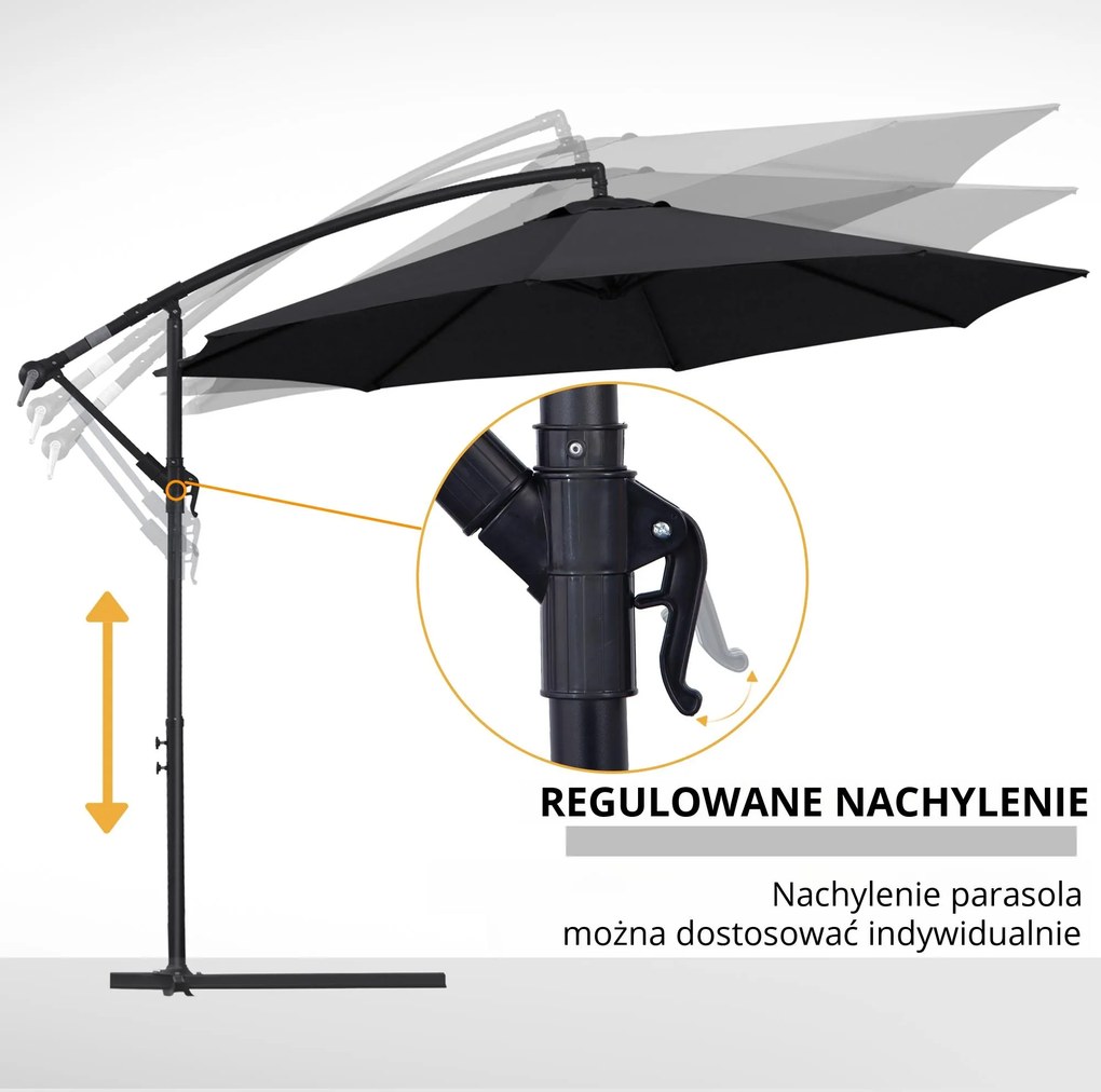 Outsunny Parasol na Wysięgniku z Korbką Ręczną Czarny Odpinany | Aosom PL
