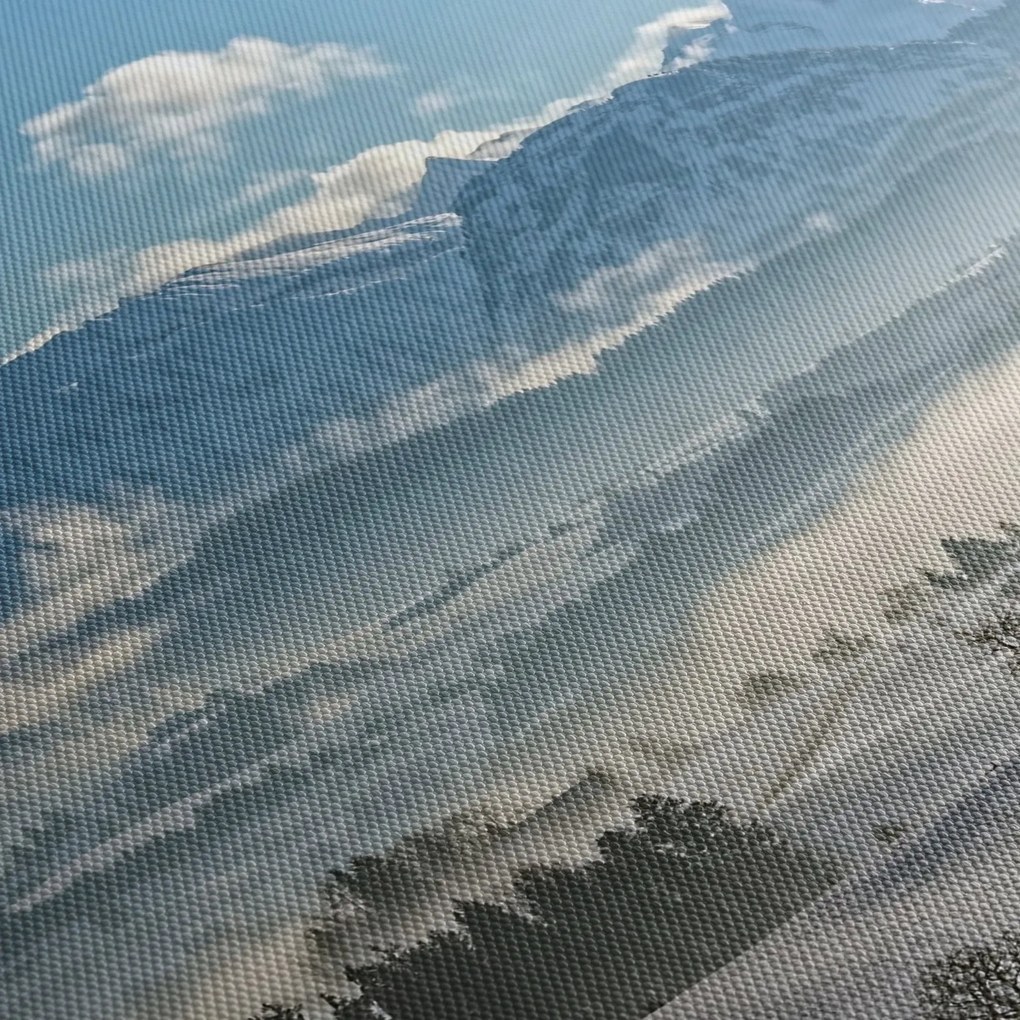 Obraz ośnieżonych gór (z zegarem) (90x30 cm)