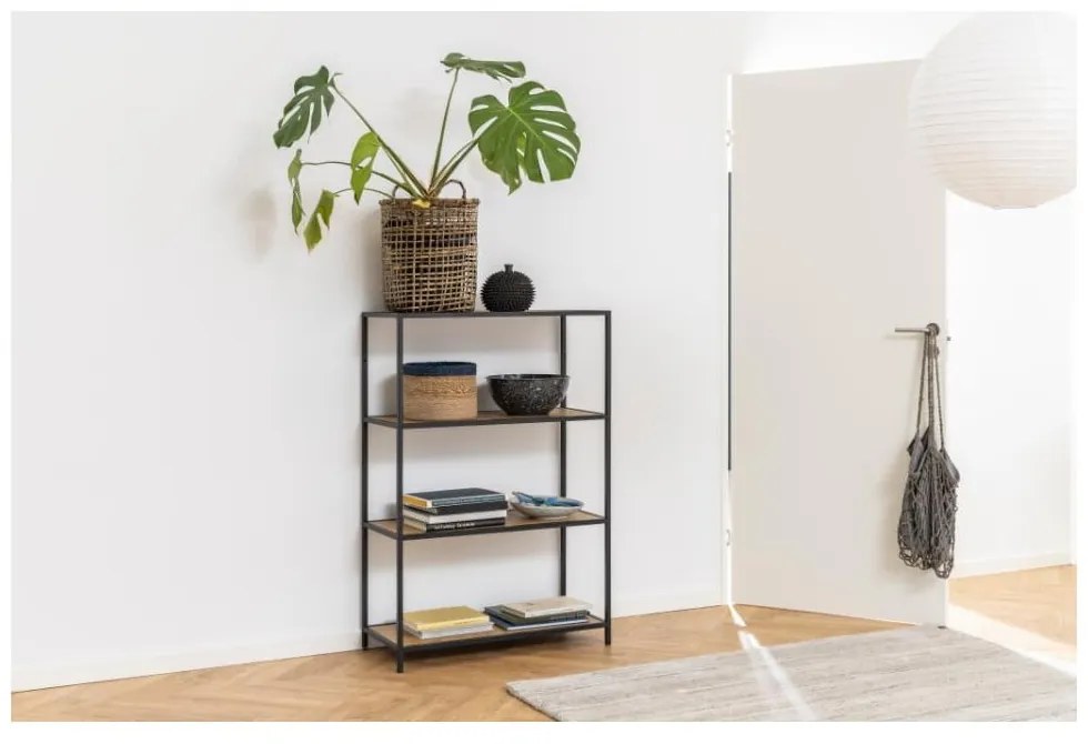 Czarno-naturalny regał w dekorze dębu 77x114 cm Seaford – Actona