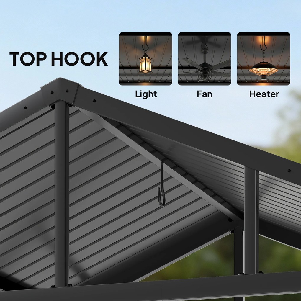 Outsunny Pawilon grillowy 2,52 x 1,56 m, wodoodporny grillowy pawilon z dwuspadowym dachem, boczną półką, hakami, stalową ramą, czarny | Aosom PL