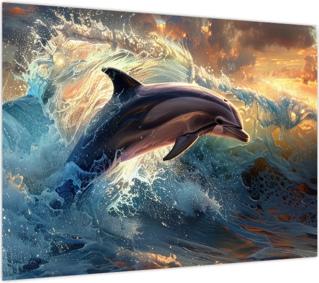Obraz na szkle - Delfin, ilustracje (70x50 cm)