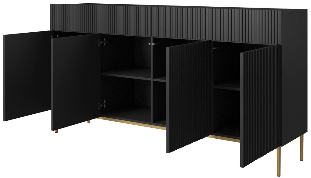 Komoda z szufladami Nicole 200 cm - czarny mat / złote nóżki