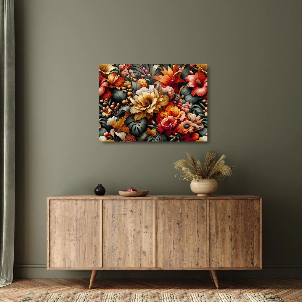 Obraz na szkle - Pomarańczowo-czerwone kwiaty (70x50 cm)